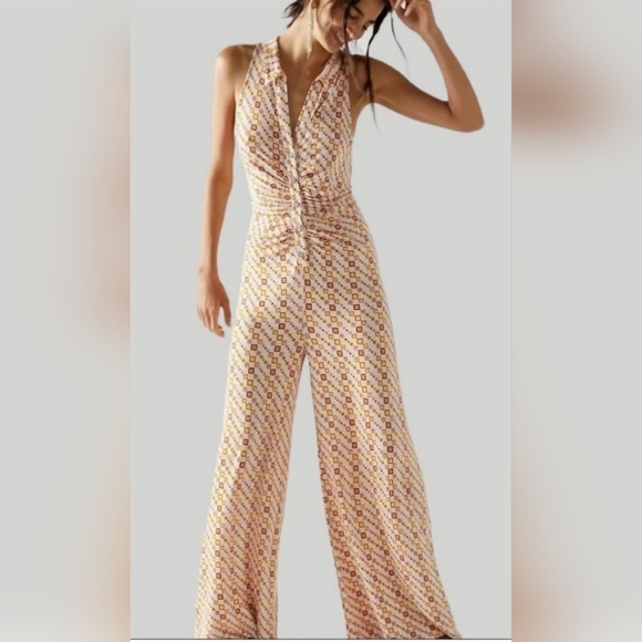 Free People Shayla Halter Jumpsuit Ivory Combo - Picture 2 of 3